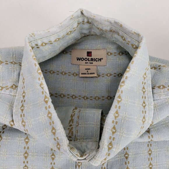 Woolrich Button Front Shirt Mens Large Blue Striped Long Sleeve Casual Dress - Picture 5 of 11